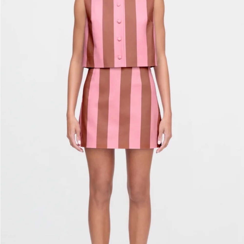 Hill House Pink and Brown Striped Mini Skirt